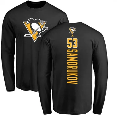 Black Men's Dmitri Samorukov Pittsburgh Penguins Backer Long Sleeve T-Shirt -