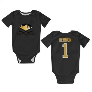 Black Pittsburgh Penguins Denis Herron   Newborn & Infant Bodysuit