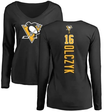 Black Women's Ed Olczyk Pittsburgh Penguins Backer Long Sleeve T-Shirt -