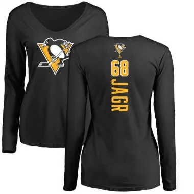 Black Women's Jaromir Jagr Pittsburgh Penguins Backer Long Sleeve T-Shirt -