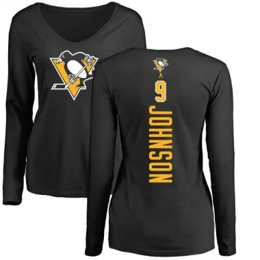 Black Women's Mark Johnson Pittsburgh Penguins Backer Long Sleeve T-Shirt -