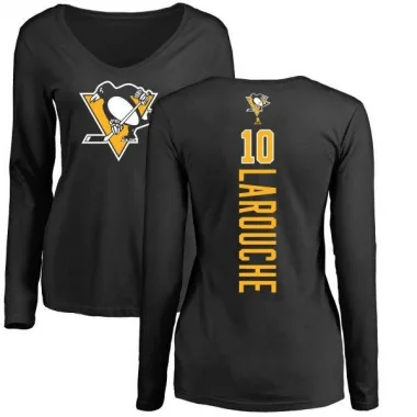 Black Women's Pierre Larouche Pittsburgh Penguins Backer Long Sleeve T-Shirt -