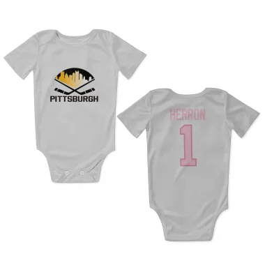 White Pink Pittsburgh Penguins Denis Herron   Newborn & Infant Bodysuit