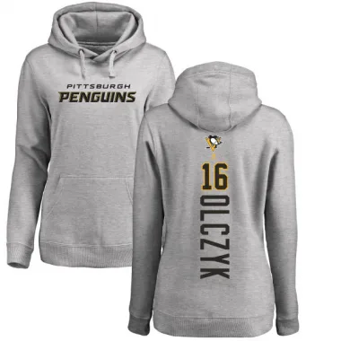 Women's Ed Olczyk Pittsburgh Penguins Branded Ash Backer Pullover Hoodie